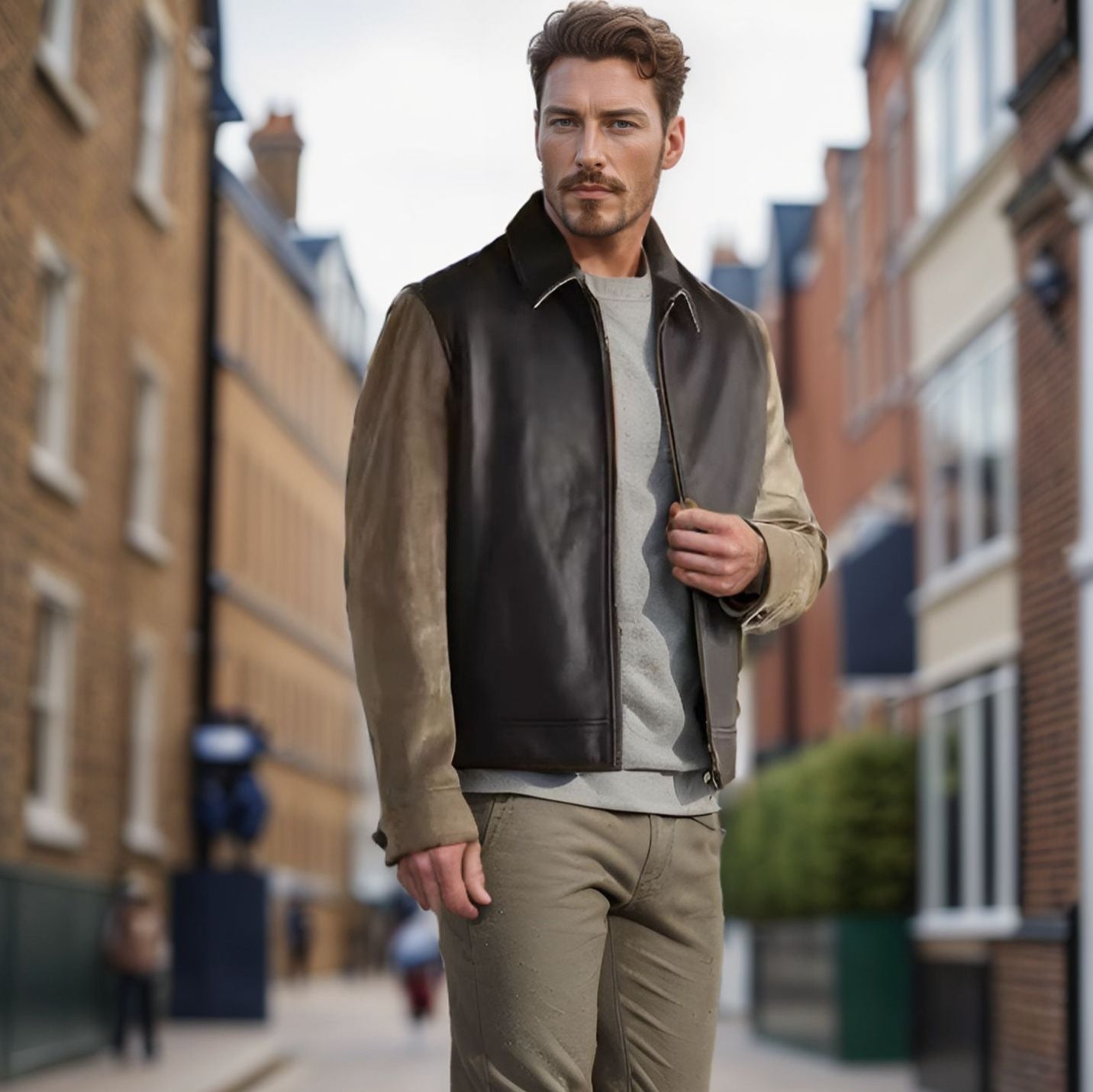 Men's stylish leather jacket with cord details and practical zippered pockets Skorter