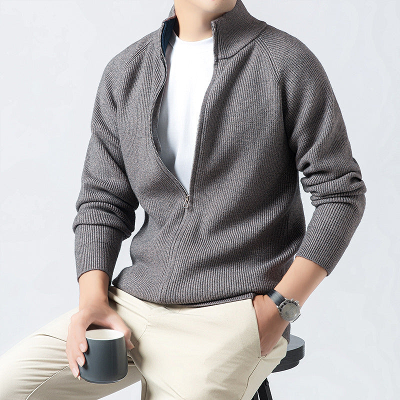 Men's Cardigan with High Collar and Full Zip Skorter