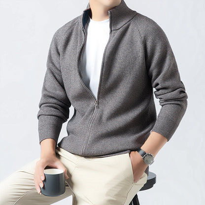 Men's Cardigan with High Collar and Full Zip Skorter