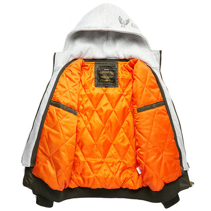 Men's Bomber Jacket with Removable Hood and Practical Pockets Skorter