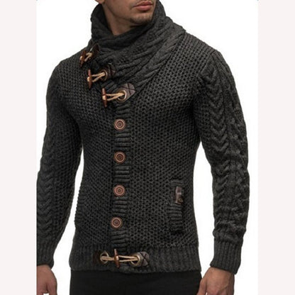 Men's chunky knit sweater with shawl collar and button detail Skorter