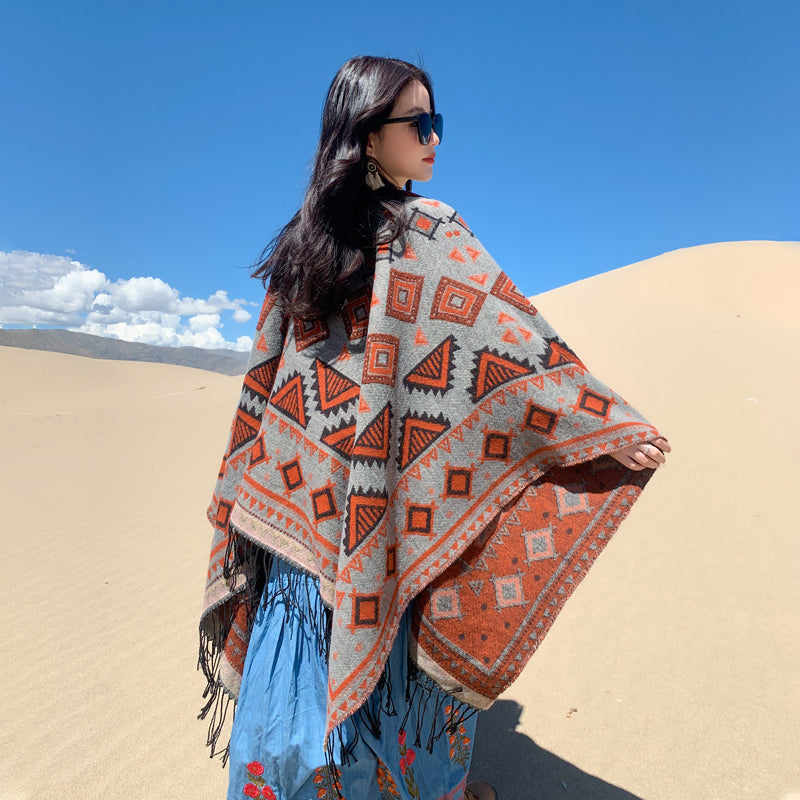 Skorter | Ethical Tibetan shawl cape Warm scarf