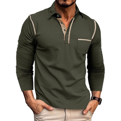 Men's stylish long sleeve polo shirt with practical chest pocket and elegant contrast details Skorter