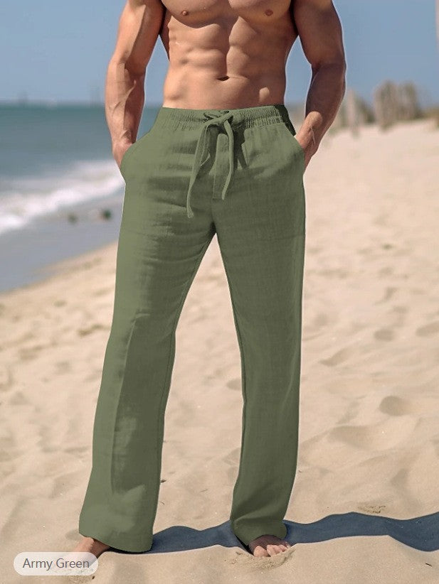 Luftiga sommarbyxor för män i lätt linnetyg med justerbar dragsko.