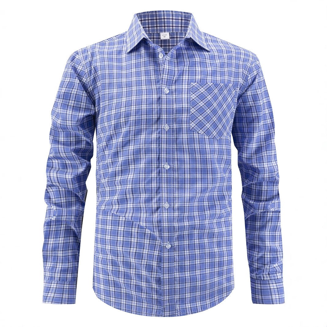 Men's stylish long sleeve shirt with checked design and breast pocket Skorter