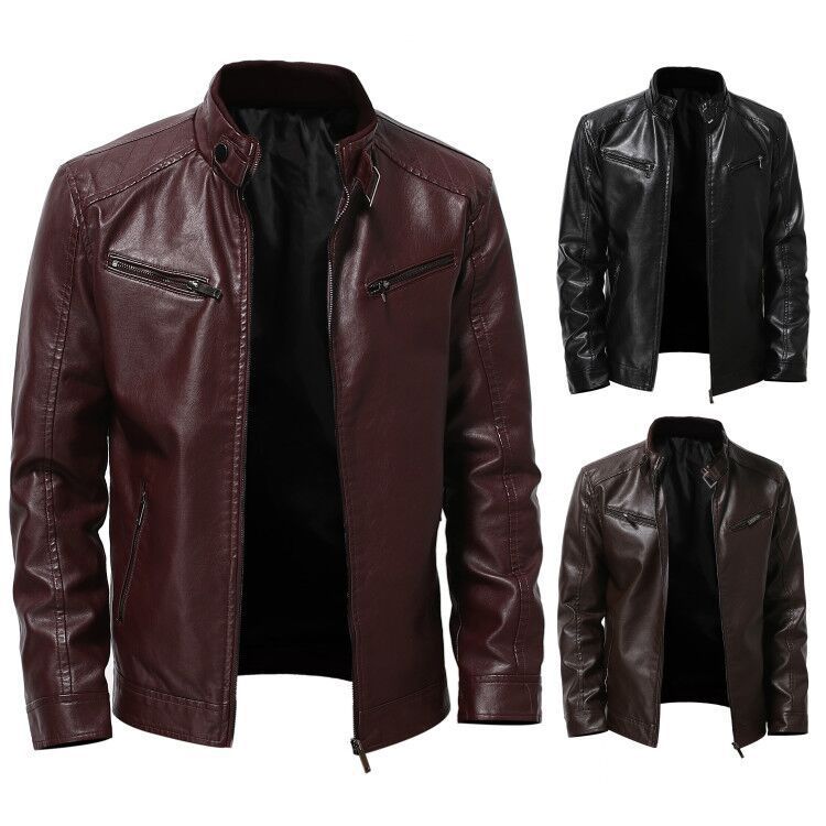 Men's stylish synthetic leather motorcycle jacket in biker style Skorter
