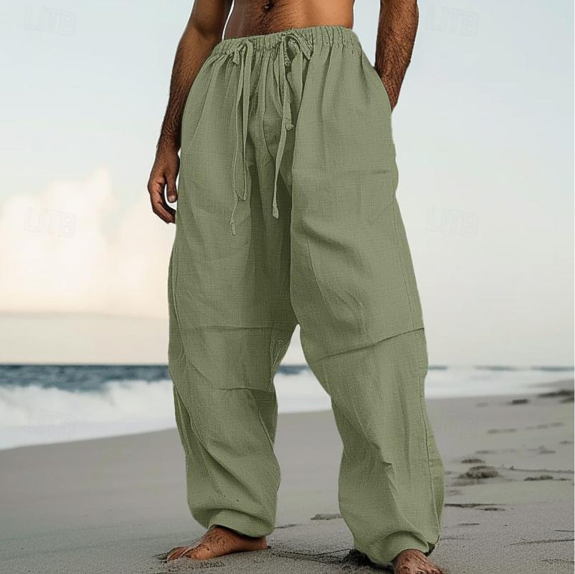 Men's airy linen pants with elastic waistband Skorter