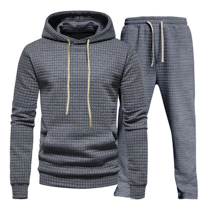 Men's Sporty Hoodie Set with Fashionable Textured Design and Elastic Cuffs Skorter