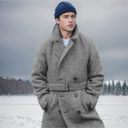 Men's wool coat with stylish herringbone pattern Skorter