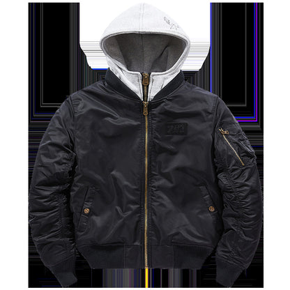 Herrbomberjacka med avtagbar huva och praktiska fickor Skorter