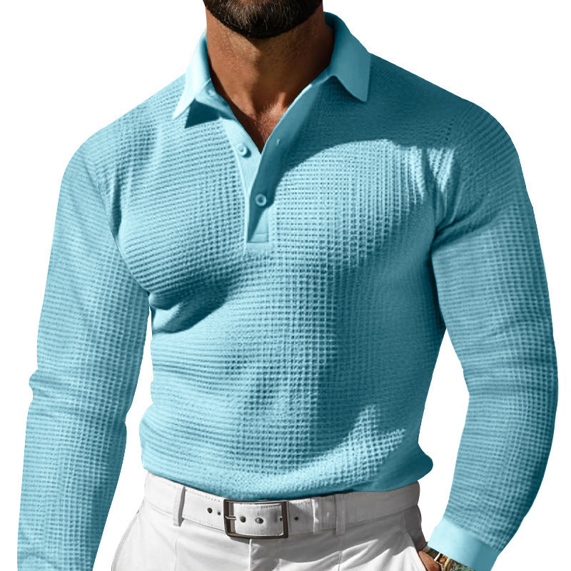 Men's Luxurious Long Sleeve Polo Shirt with Textured Design and Modern Details Skorter