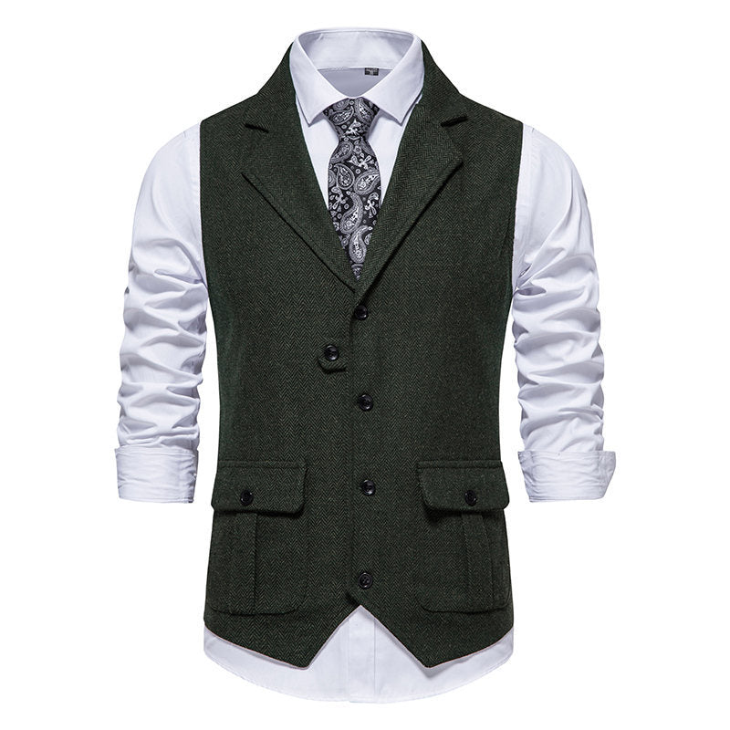 Men's suit vest in modern herringbone design with practical pockets Skorter