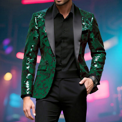 Men Sparkling Sequin Blazer with Floral Design Skorter