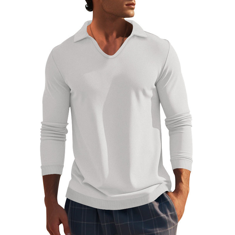 Men's Long Sleeve Shirt with Modern V-Neck and Textured Design Skorter