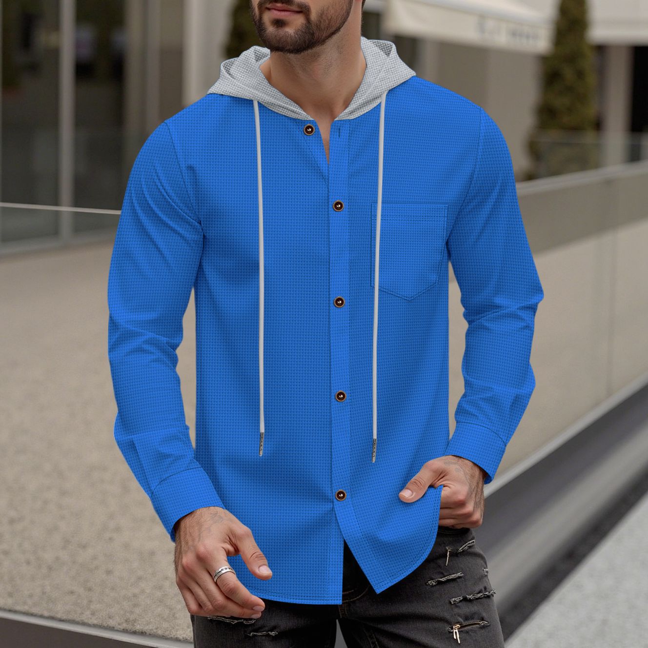 Men's stylish hoodie shirt with button placket and practical chest pocket Skorter