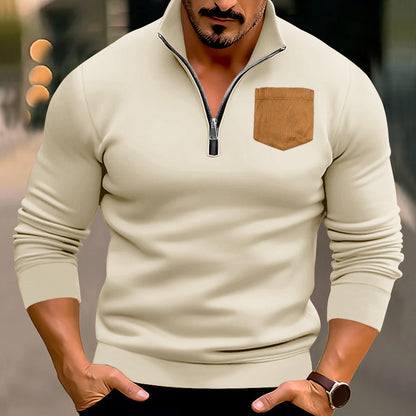 Men's sporty pullover with half zipper and contrasting chest pocket Skorter