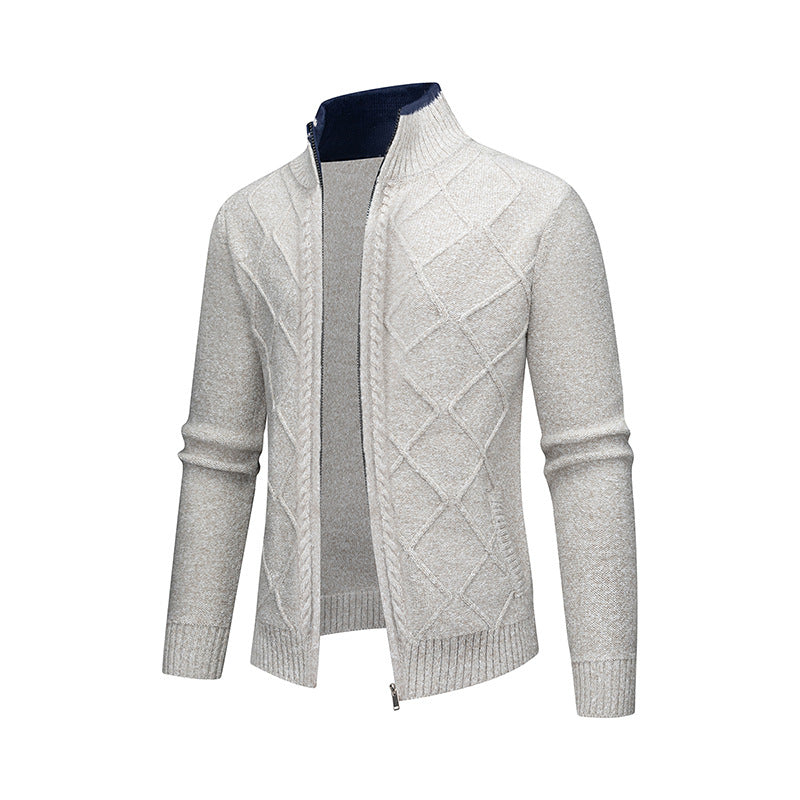 Men's Cardigan with Modern Cable Pattern and Zipper Skorter