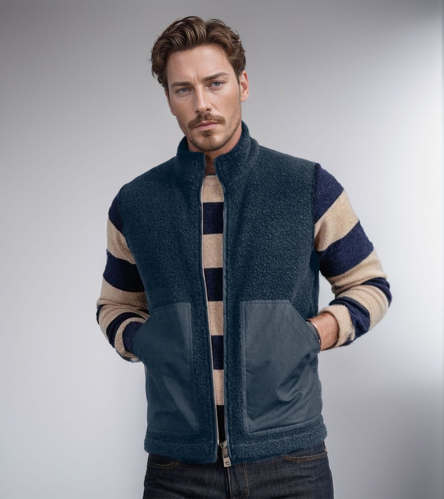 Men's stylish fleece jacket with textured collar and practical pockets Skorter