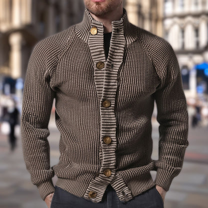 Men's cardigan with modern waffle pattern and comfortable stand-up collar Skorter
