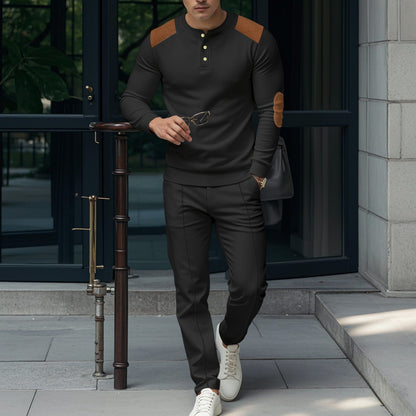 Men's stylish leisure set with practical buttons and leather applications Skorter