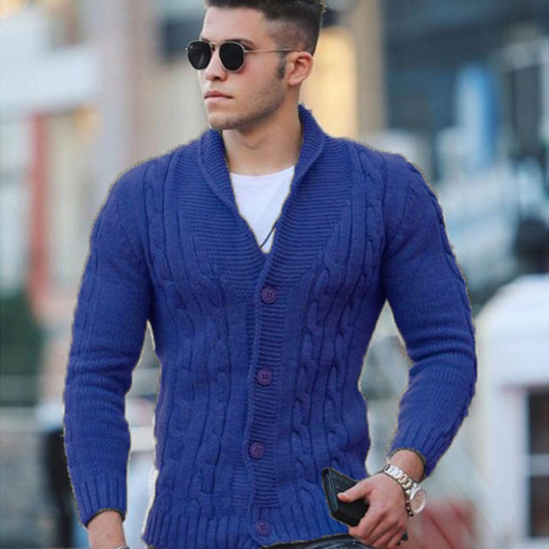 Men's cardigan with unique cable pattern and trendy shawl collar Skorter