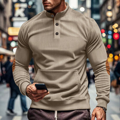 Men's stylish long-sleeve hooded shirt with modern structural design and elegant accents Skorter