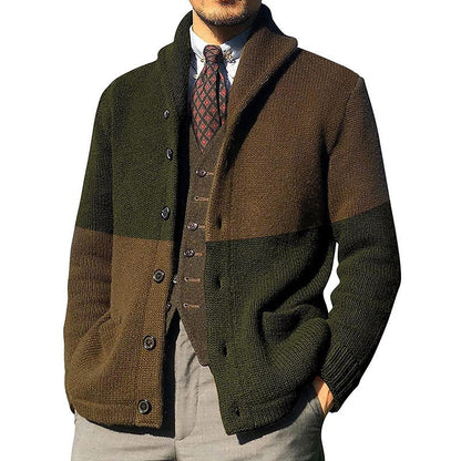 Men's Cardigan with Fashionable Color Block Design Skorter