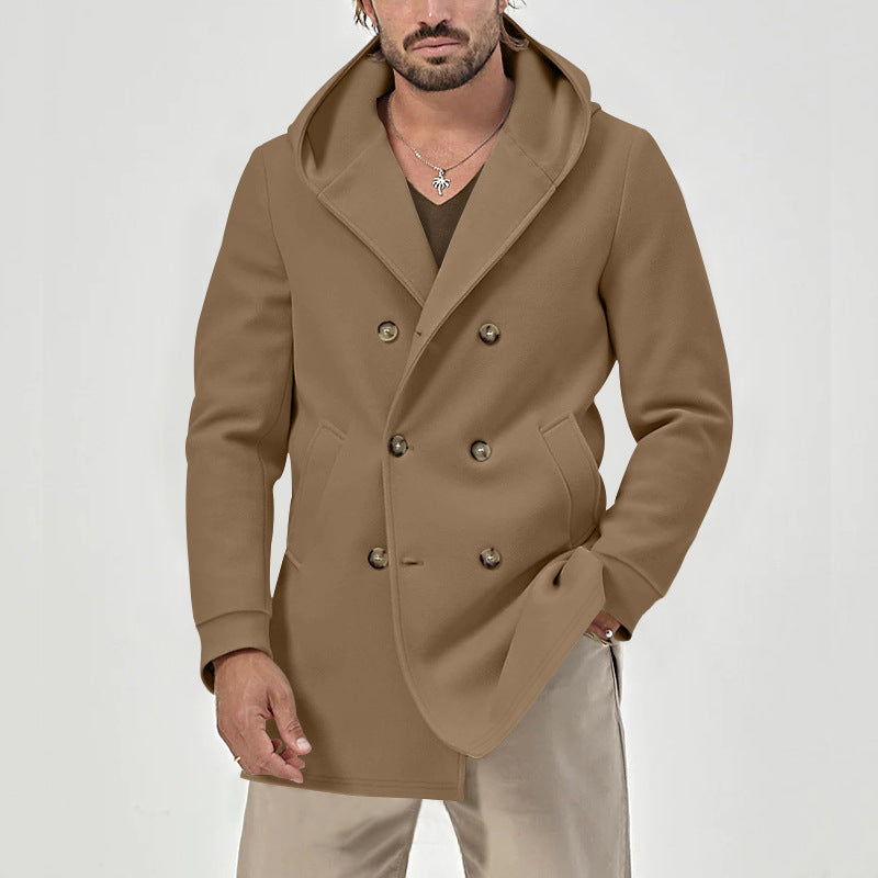 Men's stylish double talent coat with hood and elegant button placket Skorter