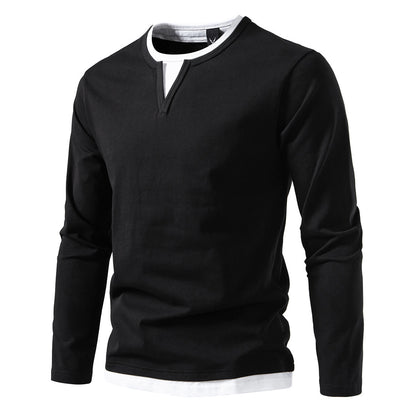 Men's long sleeve shirt with modern V-neck and cool layering details Skorter