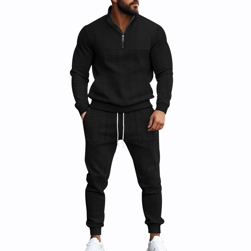 Men's sporty knit suit with stand-up collar and zipper Skorter