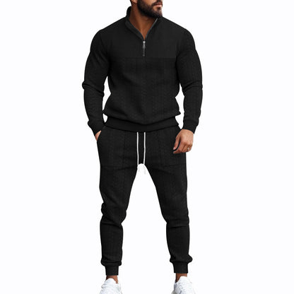 Men's sporty knit suit with stand-up collar and zipper Skorter