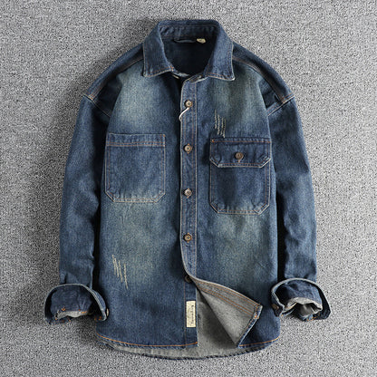 Men's denim shirt with flap pockets and vintage design Skorter