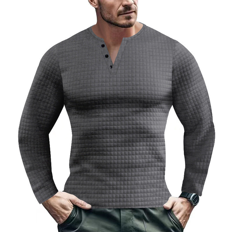 Men's Long Sleeve Shirt with Textured Design and Fashionable Button Closure Skorter