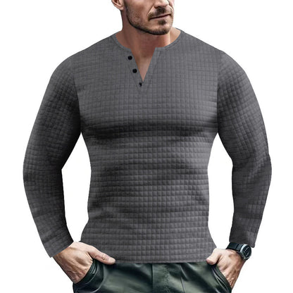 Men's Long Sleeve Shirt with Textured Design and Fashionable Button Closure Skorter