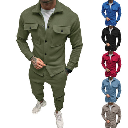 Men's stylish leisure suit set with button placket and practical pockets Skorter