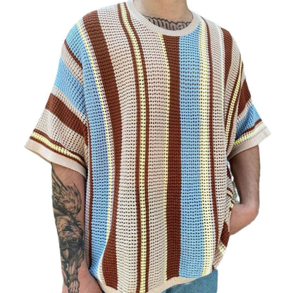Men's airy knitted T-shirt in a fashionable design with patterned fabric Skorter