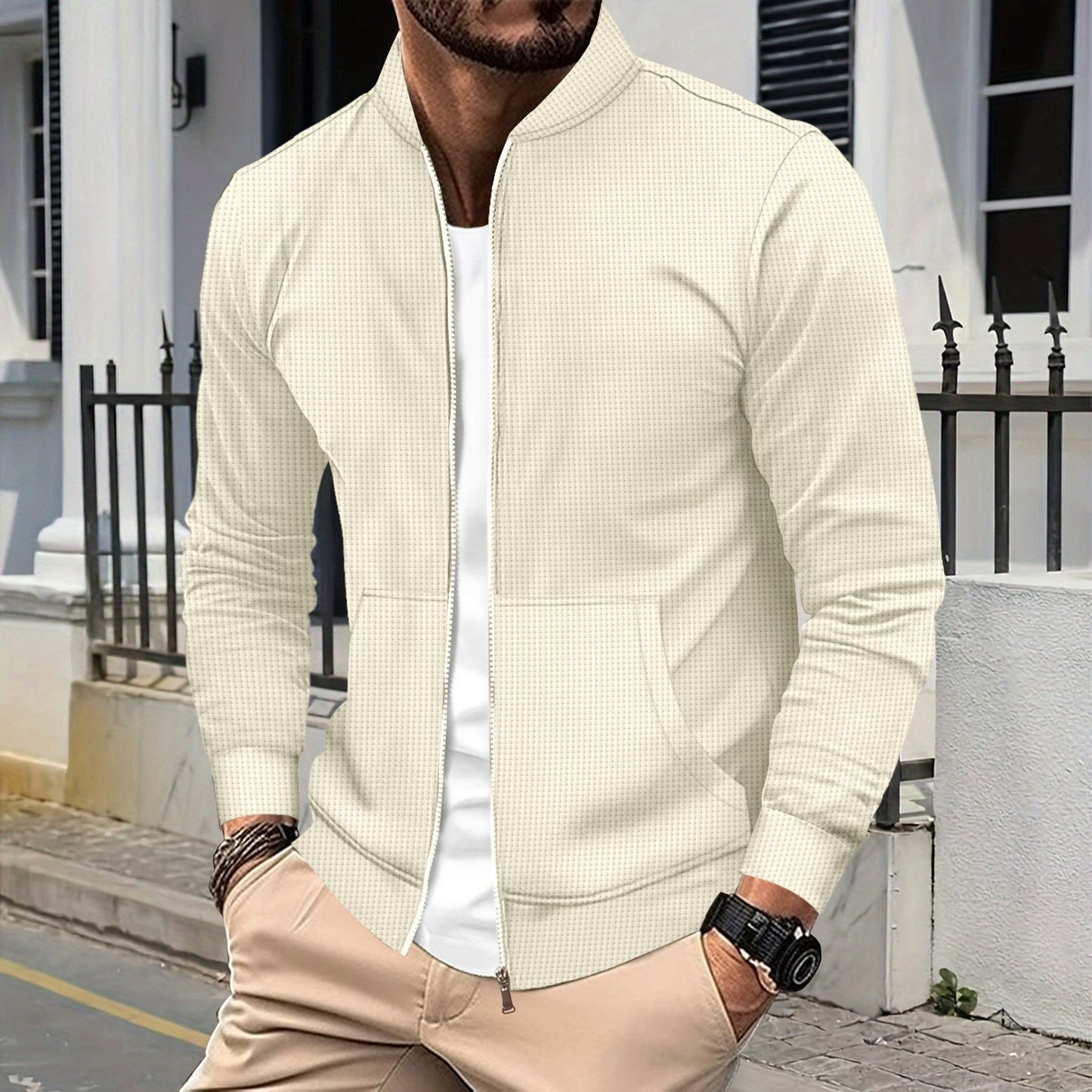 Men's sporty sweat jacket with modern textured design and practical pockets Skorter