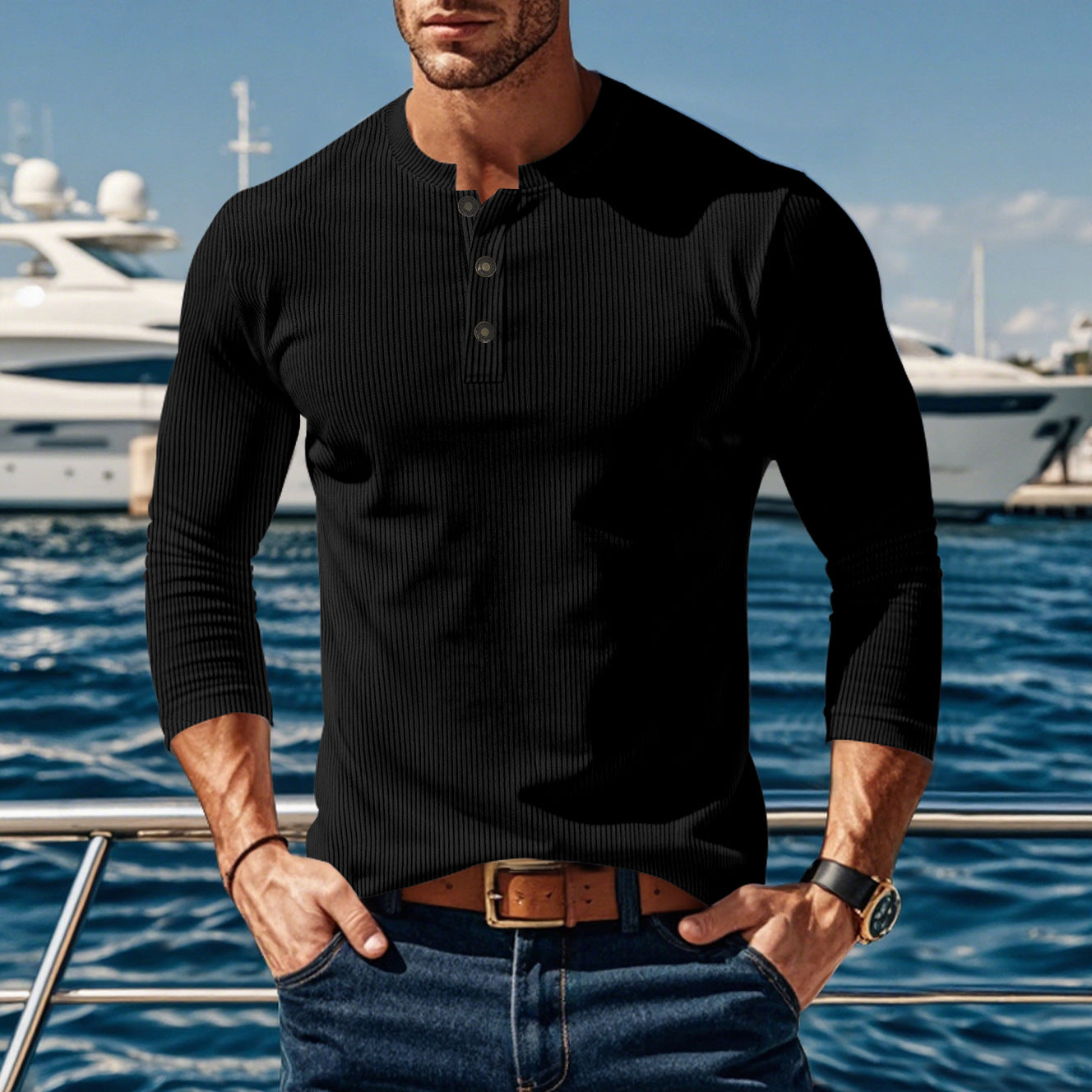 Men's long sleeve shirt with comfortable button placket and textured design Skorter