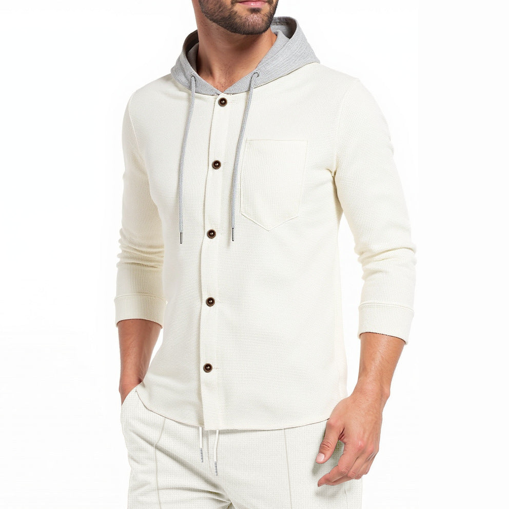 Men's stylish hoodie shirt with button placket and practical chest pocket Skorter