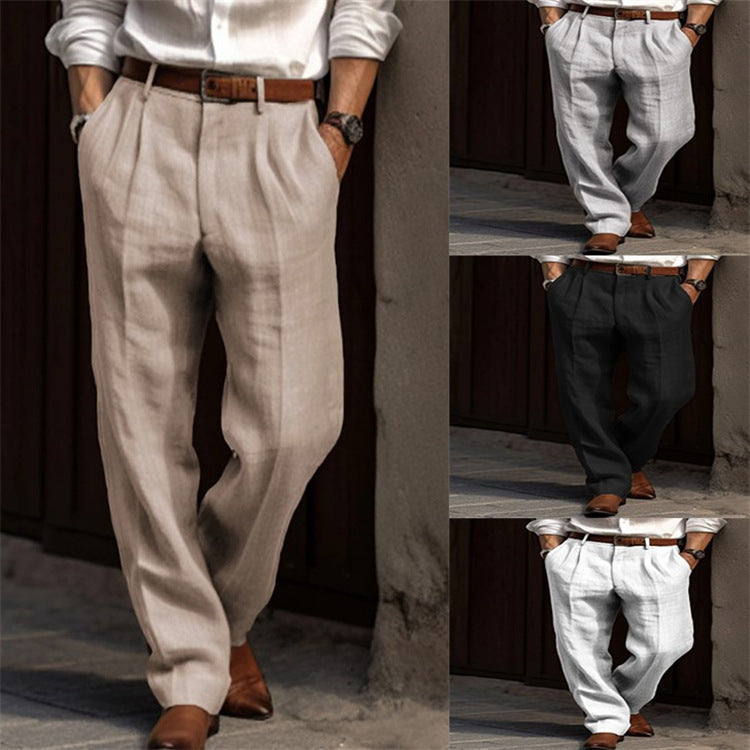 Men's elegant linen trousers with a slim fit and two practical side pockets Skorter