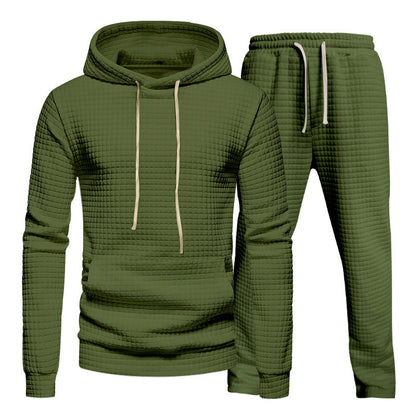 Men's Sporty Hoodie Set with Fashionable Textured Design and Elastic Cuffs Skorter