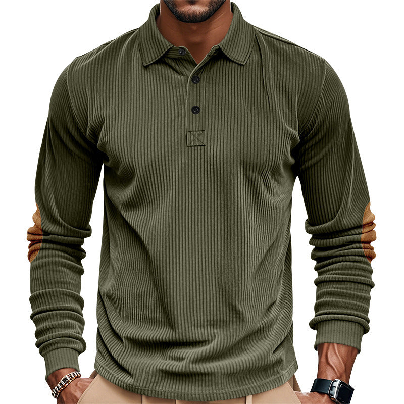Men's Long Sleeve Shirt with Textured Surface and Trendy Leather Applications Skorter
