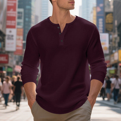 Men's Long Sleeve Shirt with Press Buttons and Textured Design Skorter