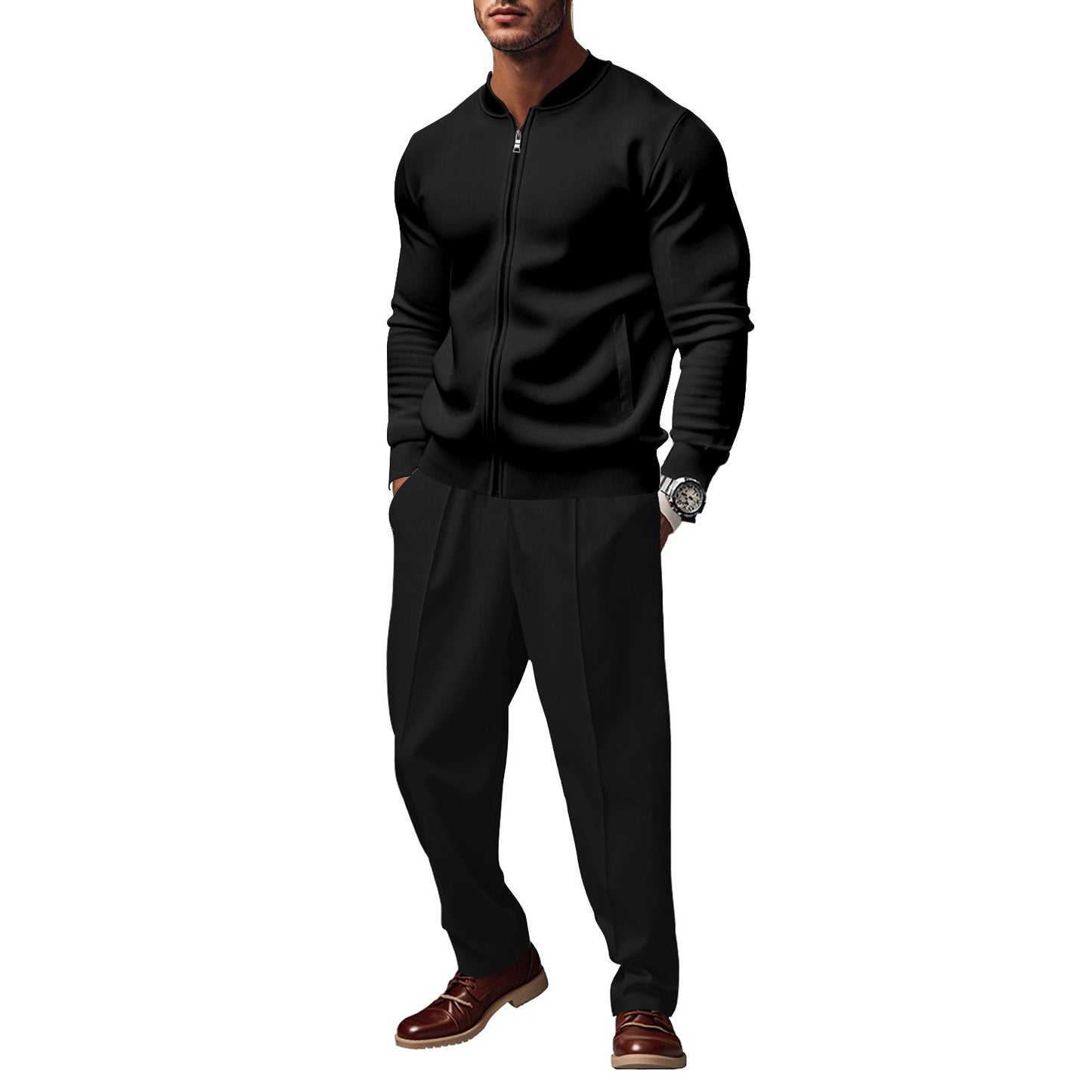 Men's sporty tracksuit with practical pockets and short zipper Skorter