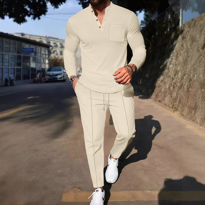 Men's stylish leisure suit set with textured top and comfortable joggers Skorter