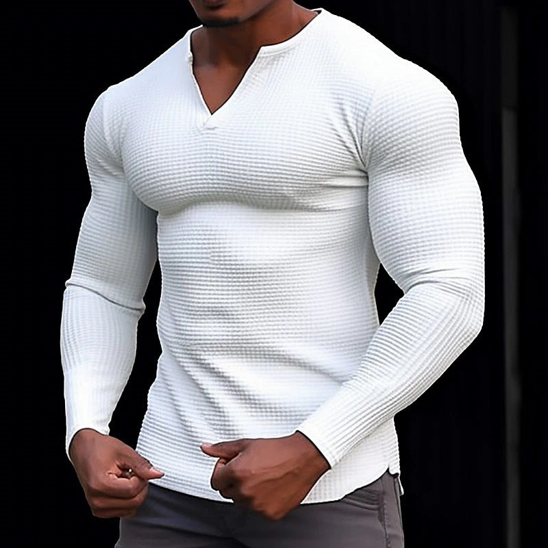 Men's stylish long-sleeve T-shirt with structured V-neck Skorter