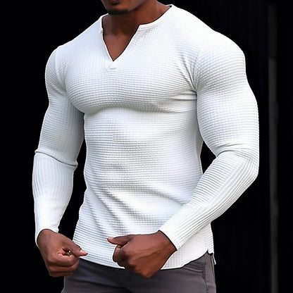 Men's stylish long-sleeve T-shirt with structured V-neck Skorter