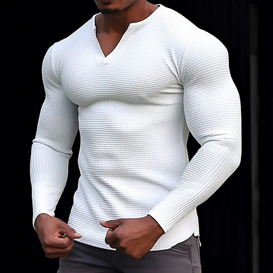 Men's stylish long-sleeve T-shirt with structured V-neck Skorter
