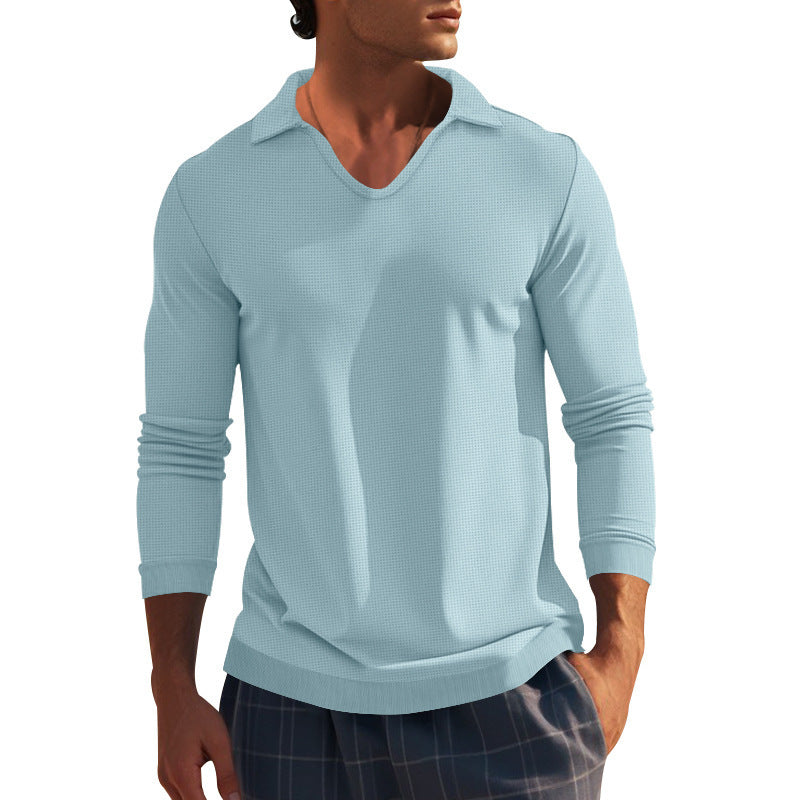 Men's Long Sleeve Shirt with Modern V-Neck and Textured Design Skorter