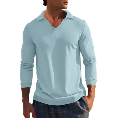 Men's Long Sleeve Shirt with Modern V-Neck and Textured Design Skorter